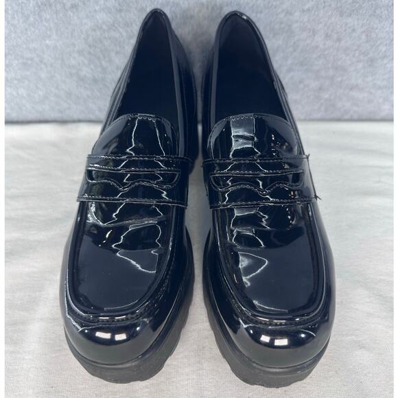 Cuccoo Women's sz 38 (US 7) Platform Patent Black Chunky Heel Loafer BusChic - Picture 3 of 13